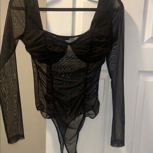 Black Ruched Long Sleeve Bodysuit